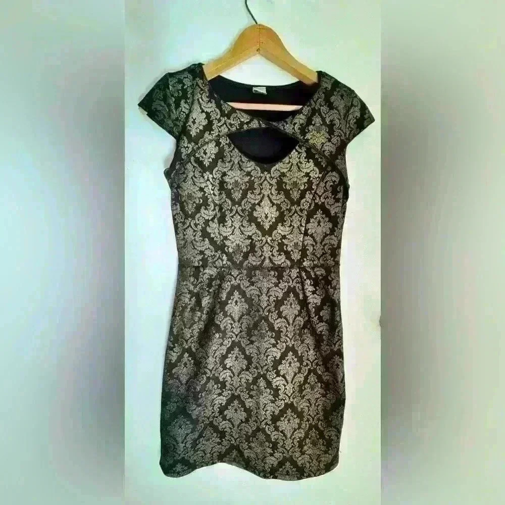 Women’s black and gold stretchy fitted formal dress by Carolina made in USA